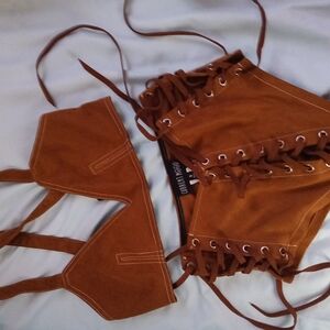 Current Mood Tan Lace-Up Top And Bottoms